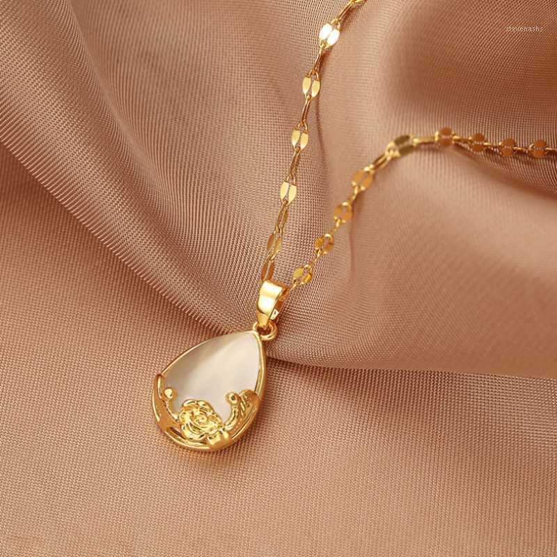 Chains 316L Stainless Steel Water Droplets Imitate Opal Pendant Charms Chain Choker Necklace For Women Fashion Fine Jewelry SAN645
Chains 316L Stainless Steel Water Droplets Imitate Opal Pendant Charms Chain Choker Necklace For Women Fashion Fine Jewelry SAN645