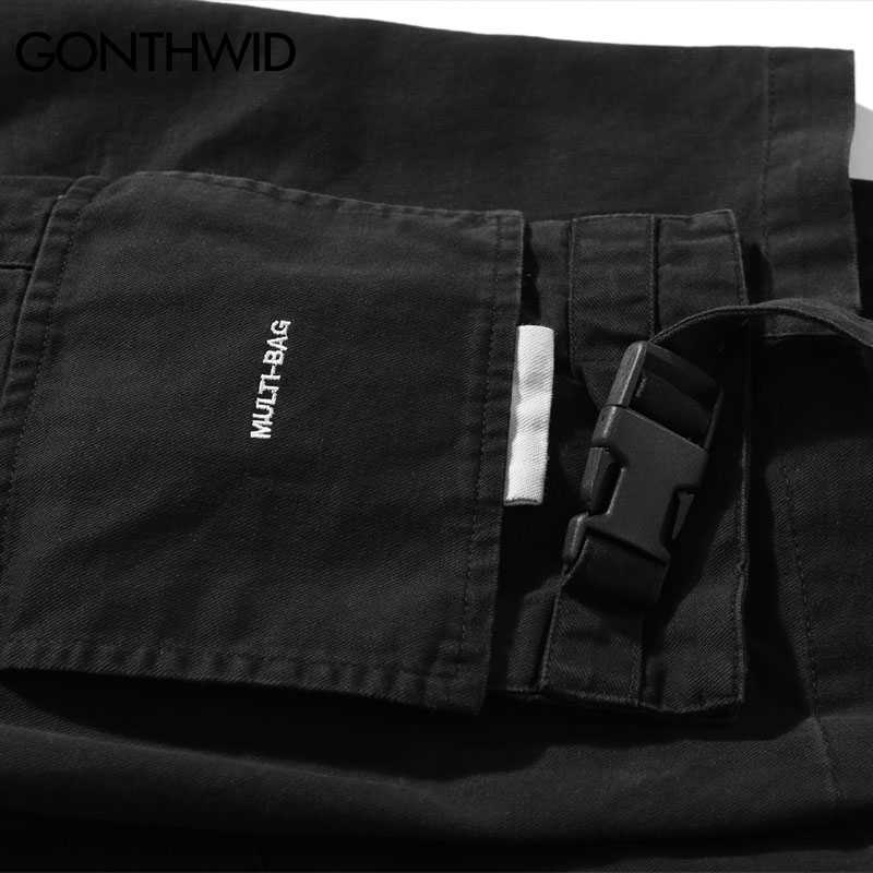 GONTHWID Side Buckle Multi Pockets Cargo Shorts Mens Fashion Casual Short Trousers Streetwear Hip Hop Elastic Waist Pants 210714