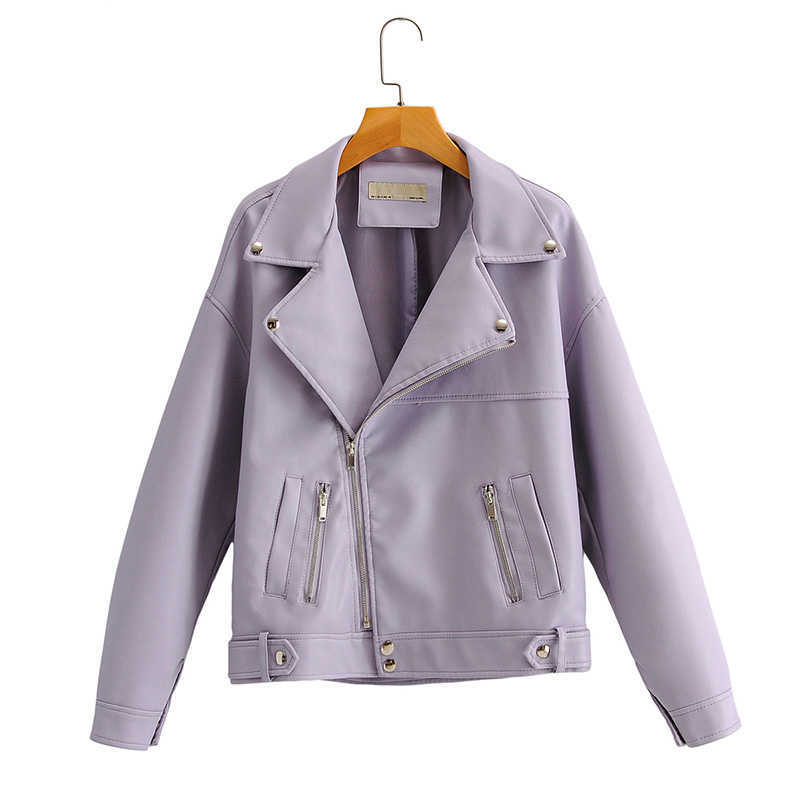 FTLZZ Autumn Women Faux Leather Jacket Casual BF Loose Soft Pu Motorcycle Punk Leather Coat Female Zipper Rivet Outerwear 210908