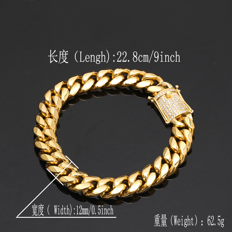Hip Hop Rapper Bracelets Jewelry punk rock party 12mm Round Cuban Chain link Bracelet AAA Rhinestones CZ Box Lock Bling Iced Out gifts Mens and women 