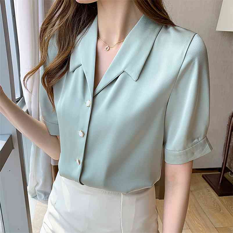 Korean Summer Women' Shirt Chiffon Blouse for Women Short Sleeve White Polo Neck Top Female Woman Basic 210604
Korean Summer Women' Shirt Chiffon Blouse for Women Short Sleeve White Polo Neck Top Female Woman Basic 210604