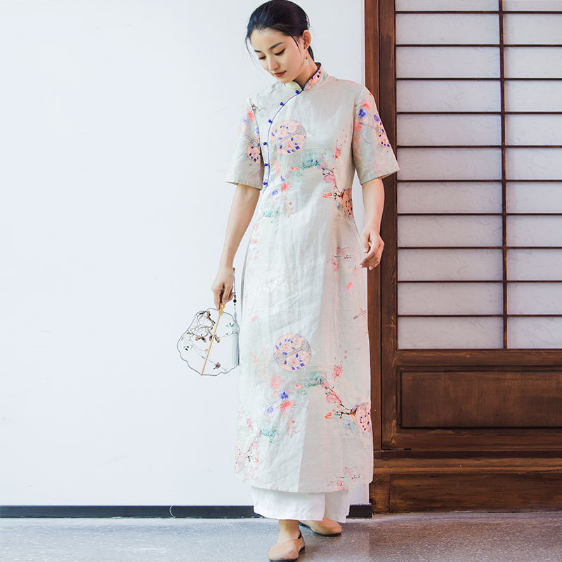 Johnature Women Stand Cotton Vintage Dress Casual Summer Print Floral Half Sleeve Button Chinese Style Cheongsam 210521, Beige
Johnature Women Stand Cotton Vintage Dress Casual Summer Print Floral Half Sleeve Button Chinese Style Cheongsam 210521, Beige