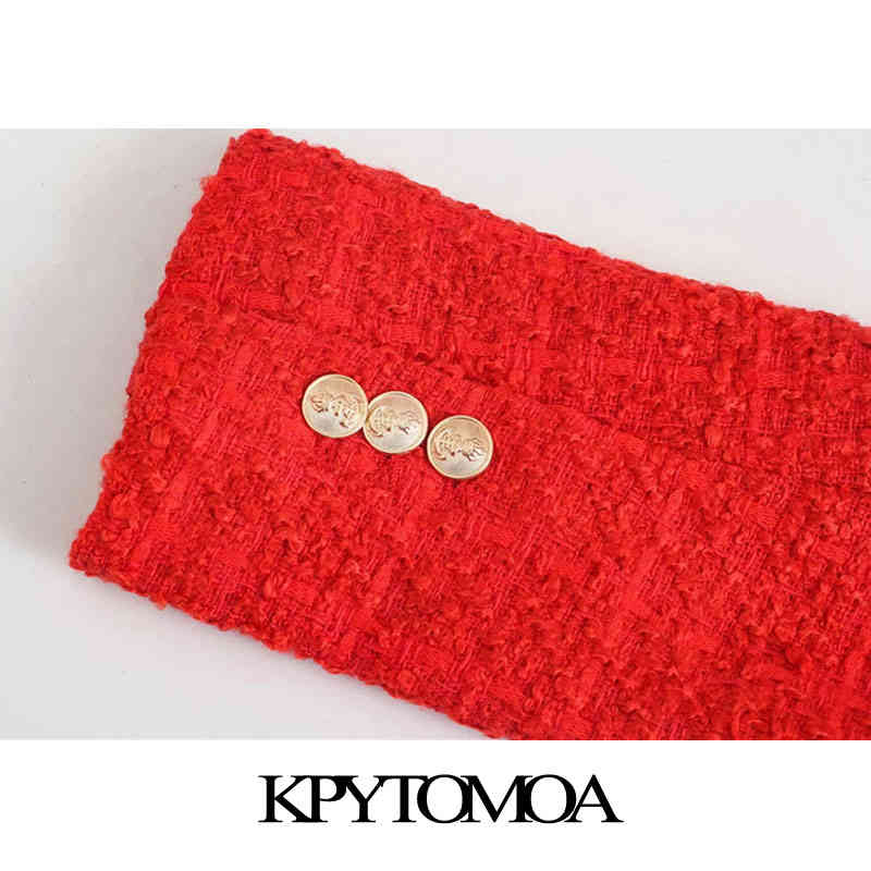 Women Fashion Double Breasted Tweed Blazer Coat Long Sleeve Pockets Female Outerwear Chic Veste Femme 210420