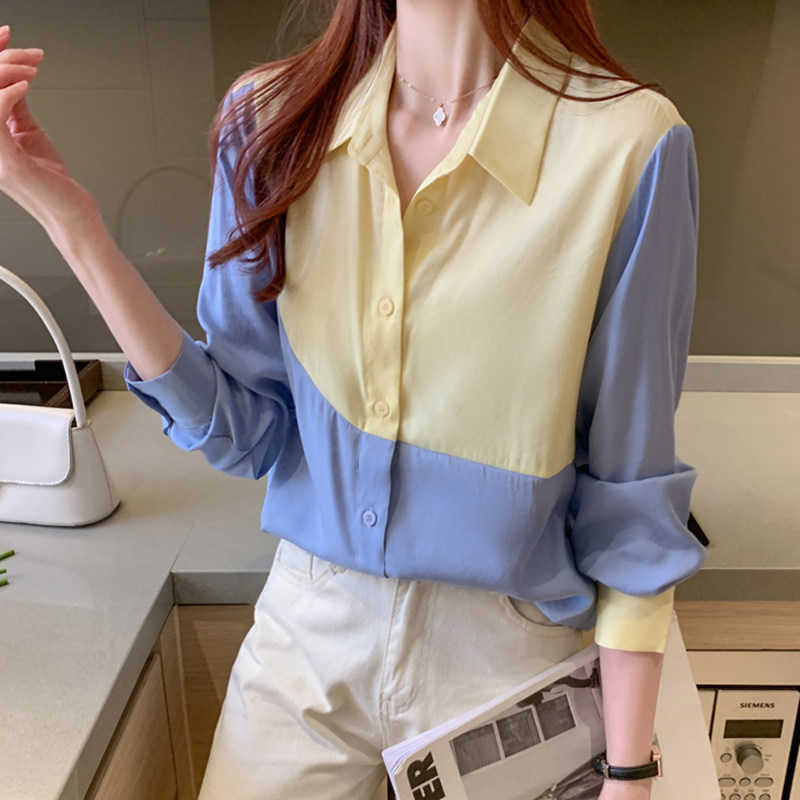 Korean Women Shirts Chiffon Blouses for Long Sleeve Woman Patchwork Tops Plus Size Autumn Ladies Top 210604, Yellow
Korean Women Shirts Chiffon Blouses for Long Sleeve Woman Patchwork Tops Plus Size Autumn Ladies Top 210604, Yellow
