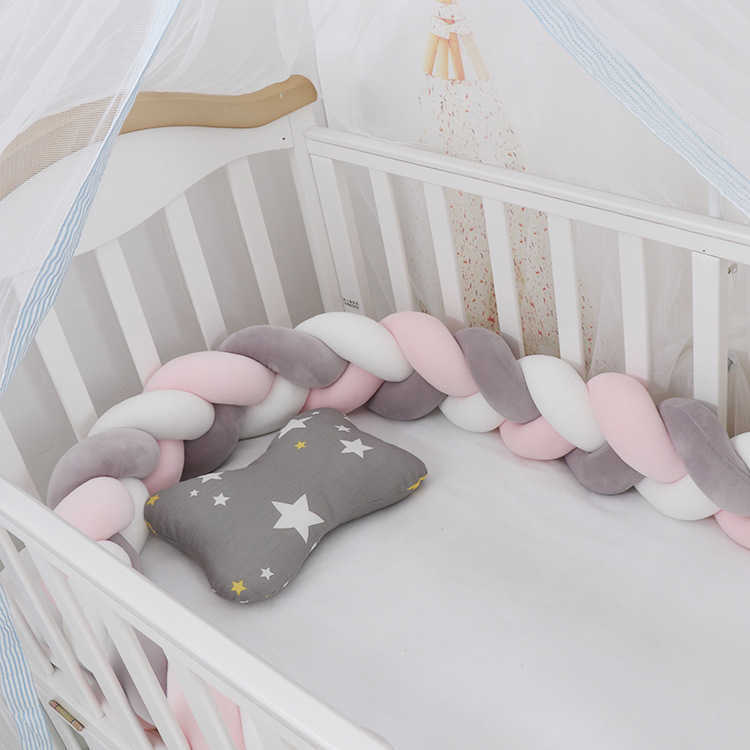 3 Meter Baby Bed Bumper Braid Knot Pillow Cushion Bumper for Infant Crib Protector Bumper Tour De Lit Bebe Tresse Room Decor 211025