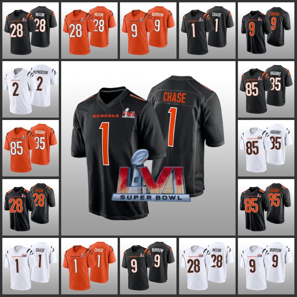 Cincinnati''Bengals''Men #2 Evan McPherson 9 Joe Burrow 1 Ja'Marr Chase 85 Tee Higgins 28 Joe Mixon Women Youth Game Jersey Super Bowl''LVI, 13
Cincinnati''Bengals''Men #2 Evan McPherson 9 Joe Burrow 1 Ja'Marr Chase 85 Tee Higgins 28 Joe Mixon Women Youth Game Jersey Super Bowl''LVI, 13