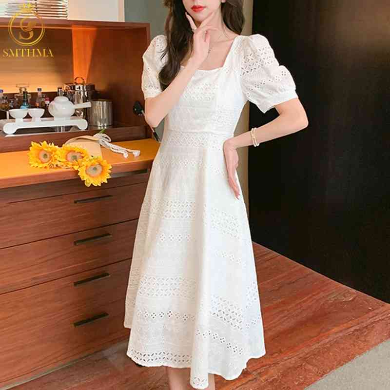 Retro Square Collar Slim Waist Women Summer Dress Elegant Puff- Sleeve White Female Lace Hollow Out Embroidery 210520, Photo color
Retro Square Collar Slim Waist Women Summer Dress Elegant Puff- Sleeve White Female Lace Hollow Out Embroidery 210520, Photo color