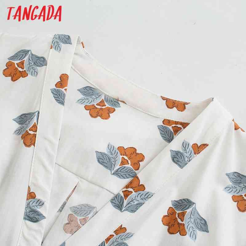 Women Chic Floral Print Shirt Dress with Belt Vintage Long Sleeve Female Midi Dresses BE465 210416
