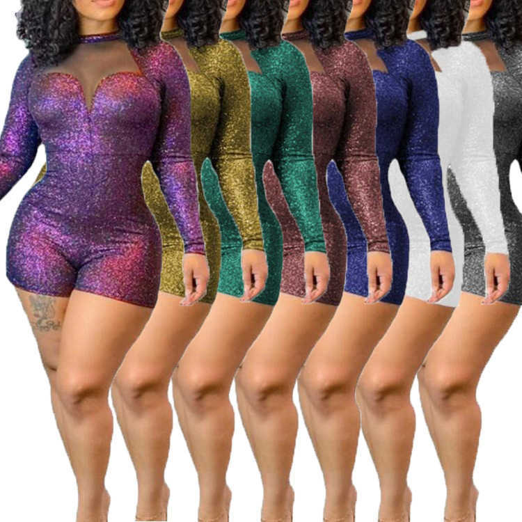 Designer Jumpsuits Sexy Womens Mesh Stitching Playsuit Long Sleeve Tight Shiny Bodycon Romper One Piece Short Outfits Clubwear HC8017, Green
Designer Jumpsuits Sexy Womens Mesh Stitching Playsuit Long Sleeve Tight Shiny Bodycon Romper One Piece Short Outfits Clubwear HC8017, Green