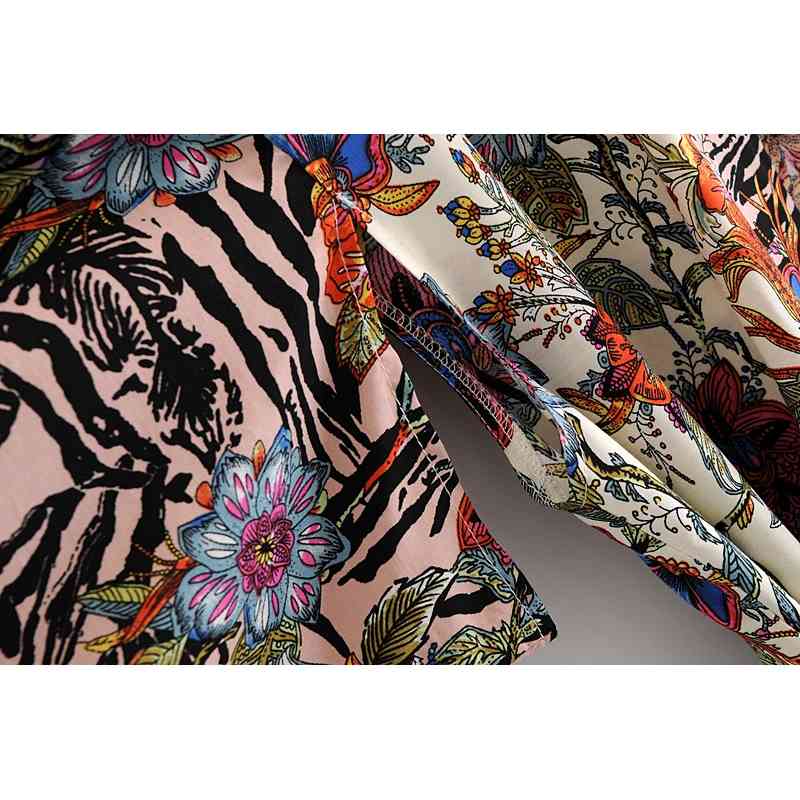 Bohemia Locate Floral Print Long Kimono Shirt Hippie Women Lacing up Tie Bow Sashes Cardigan Loose Blouse BOHO Tops Holiday 210429