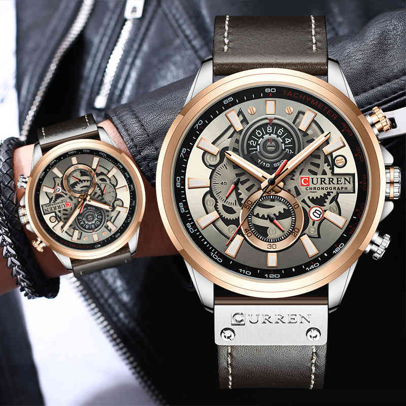 CURREN Fashion Chronograph Watch Men Leather Quartz Wristwatch Casual Sport Watches for Men Waterproof Clock Relogio Masculino 210517, Rose gold blue
CURREN Fashion Chronograph Watch Men Leather Quartz Wristwatch Casual Sport Watches for Men Waterproof Clock Relogio Masculino 210517, Rose gold blue