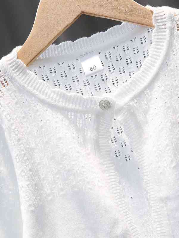 Baby Pointelle Knit Scallop Trim Asymmetrical Hem Cardigan SHE