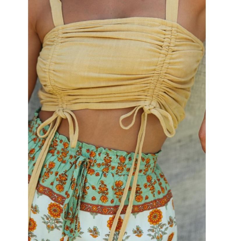 Summer Sexy Boho Set Crop Top With High Waist Short Womens Sleeveless Slim Print Loose Shorts Female Clothes White Yellow Women's Tracksuits