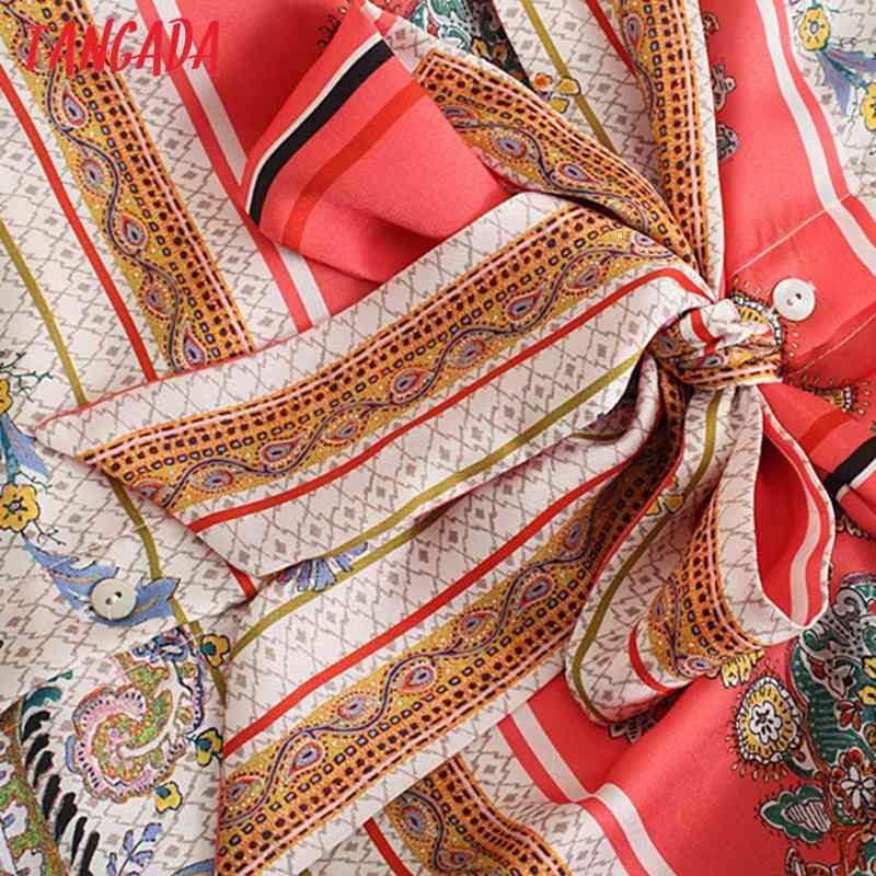 Spring Fashion Women Flowers Print Shirt Long Sleeve Office Ladies Midi Dress with Slash 5Z81 210416