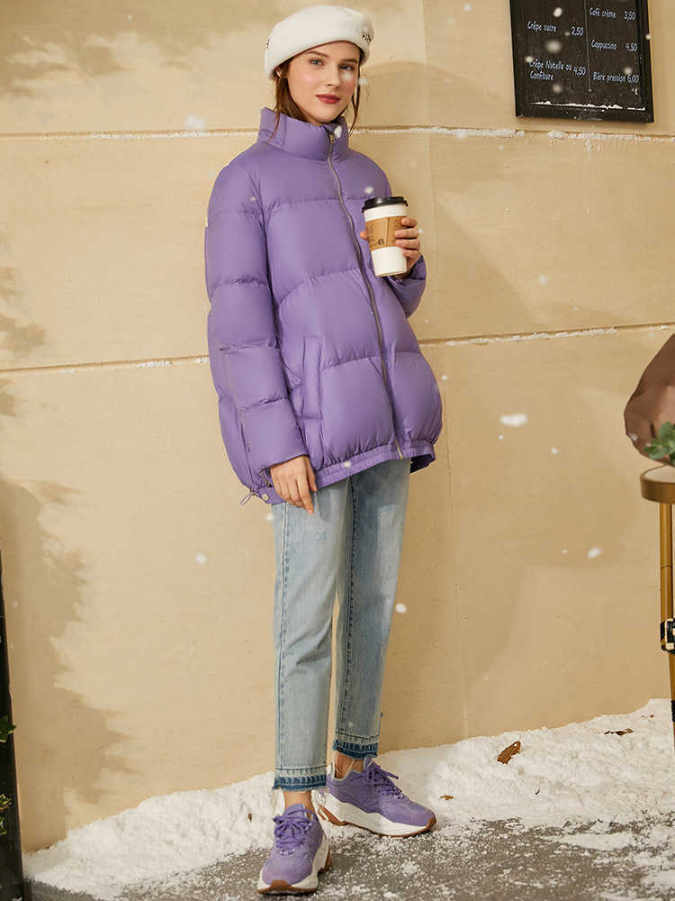 Minimalism Down Jacket Female Winter Fashion Coat Women Patchwork Stand Collar 90%White Duck Women's 12030384 210527