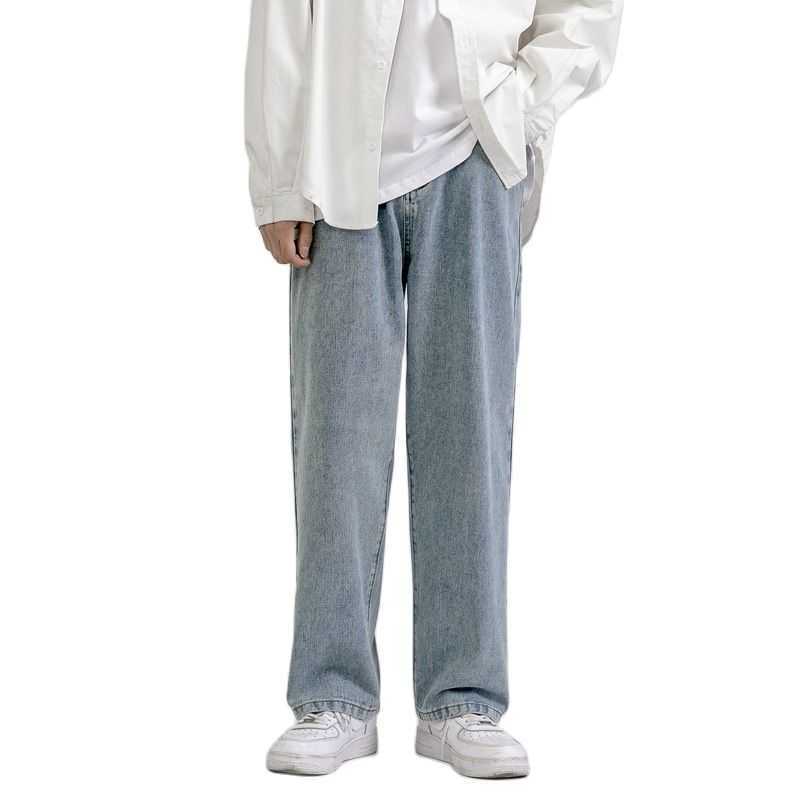 Men's Jeans Fashion Loose Straight Casual Wide Leg Pants Trendy Cowboy Mans Streetwear Korean Hip Hop Trousers 5 Colors 211011