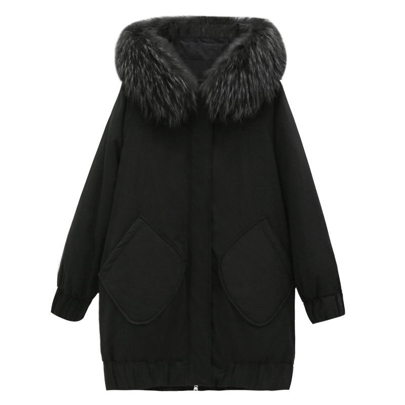 Winter Coat and Jacket Women Fur Collar Long Hooded Parka Black Warm Korean Fashion Plus Size Duck Down Female 210428
