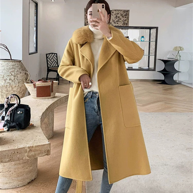 Women's Jackets women cashmere coat autumn winter real fox fur collar belt long double sided wool jacket MDF5, Green
Women's Jackets women cashmere coat autumn winter real fox fur collar belt long double sided wool jacket MDF5, Green