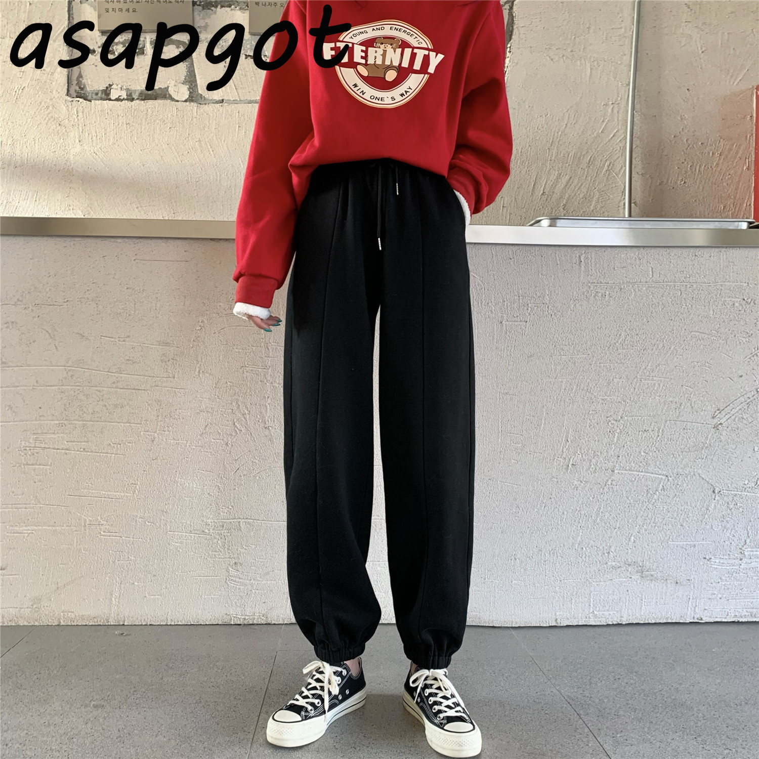 Autumn Winter Thick Cotton Fleece Joggers Sweatpants Loose Wild High Waist Solid Plus Size White Harem Pants Women Casual Chic 210429