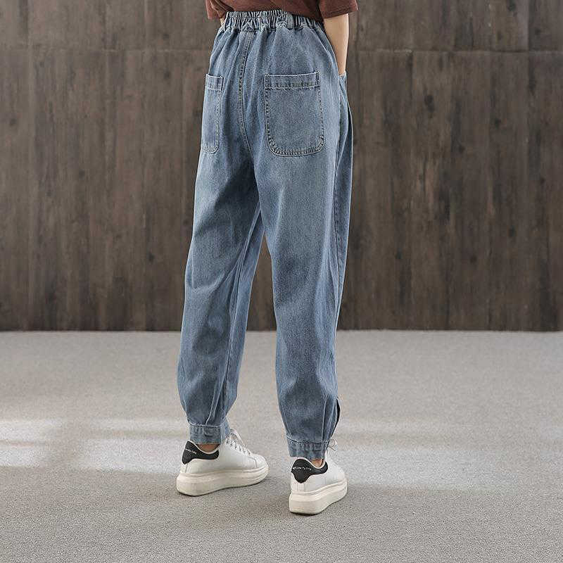 Casual Elastic High Waist Womens Denim Ankle Banded Pants Vintage Baggy Mom Harem Jeans Streetwear Spring Trousers Female 210809