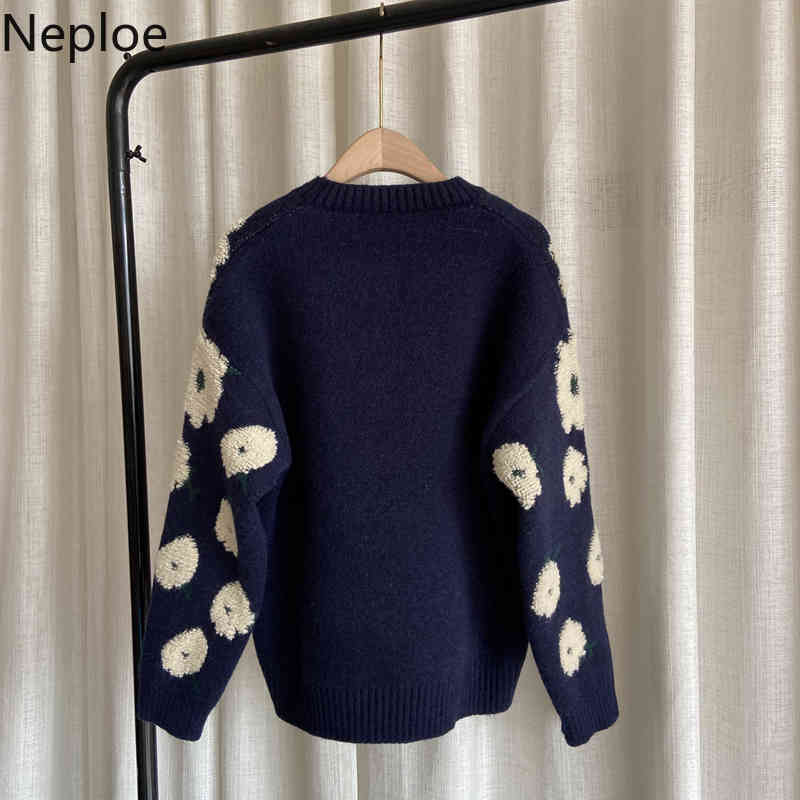 Neploe Embroidery Pullovers O-neck Long Sleeve Thicked Sweaters for Women Winter Clothes Chic Warm Jumper Sueter Mujer 4H121 210422