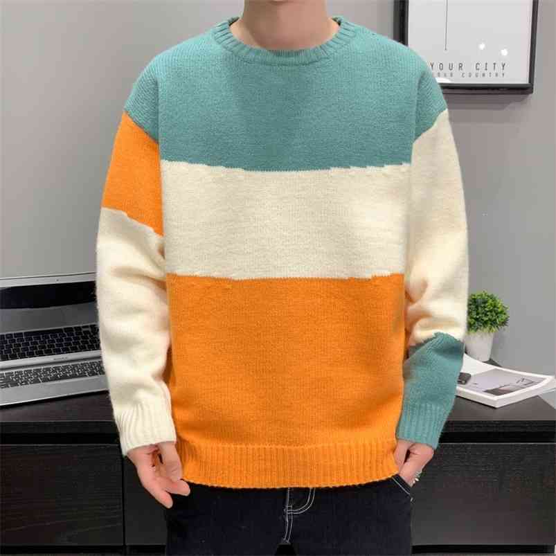 SFABL Oversize Sweater Men Streetwear Fashion Patchwork Hip Hop Autumn Winter Pullovers O-neck Casual Men's Sweaters Striped 210818