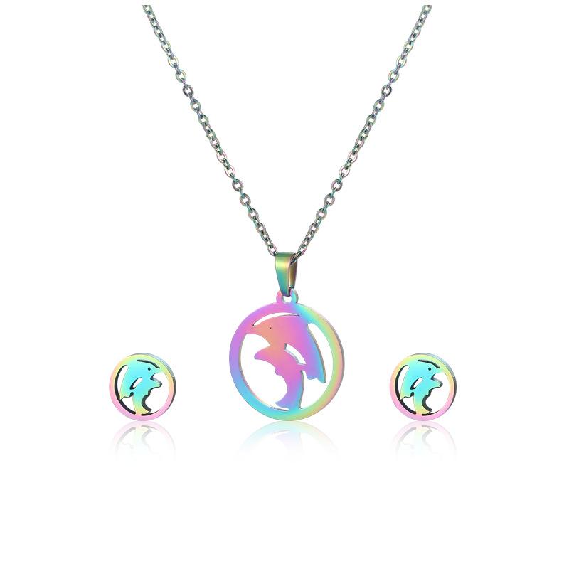 Earrings & Necklace Trendy Luxury Stainless Steel Round Dolphin Pendant Chain Stud Earring For Women Wedding Party Fashion Jewelry Set Gift, Silver
Earrings & Necklace Trendy Luxury Stainless Steel Round Dolphin Pendant Chain Stud Earring For Women Wedding Party Fashion Jewelry Set Gift, Silver