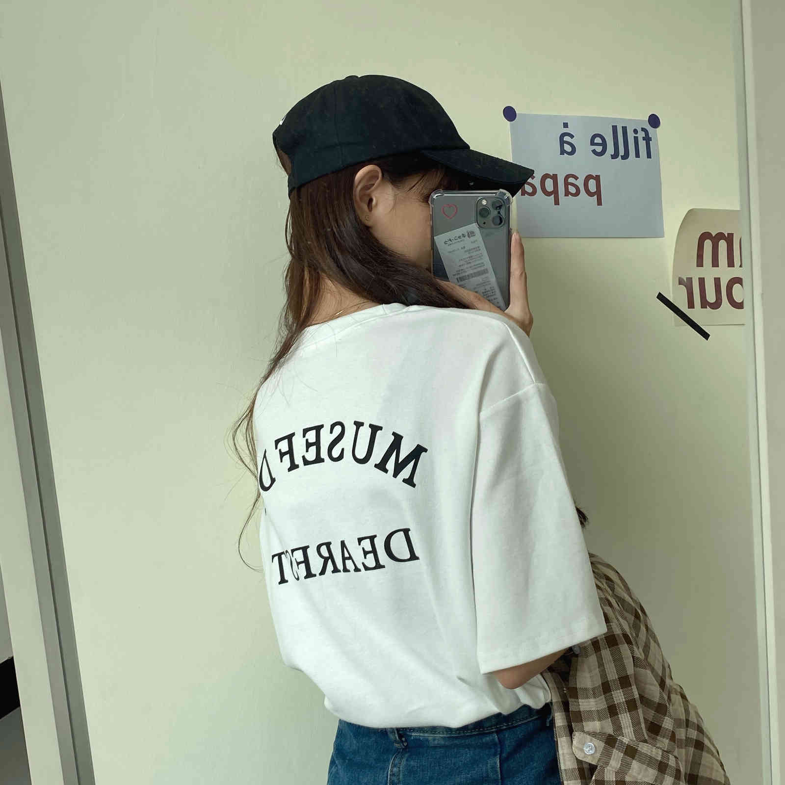 Casual Minimalist Printed Short Sleeves Female Basic Brief Tops Arrival Loose Stylish Women All Match T-shirt 210421
