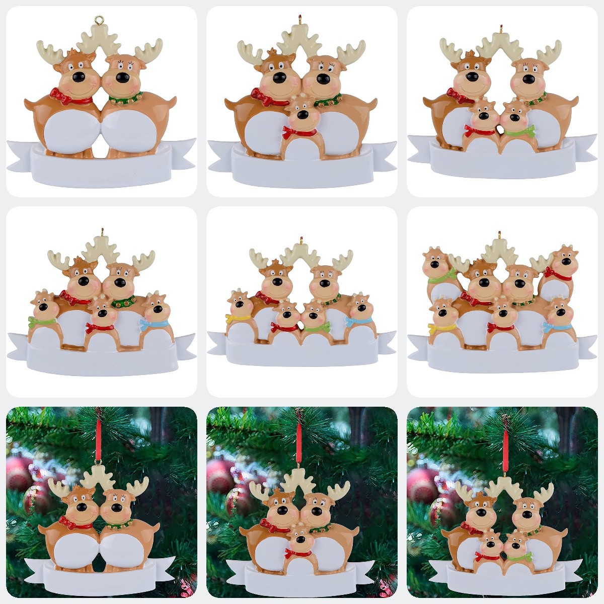 Christmas Reindeer Ornaments Xmas Trees Resin Customized DIY Name Family of 3 5 Gift Hang Decorations Pendant Home Decro