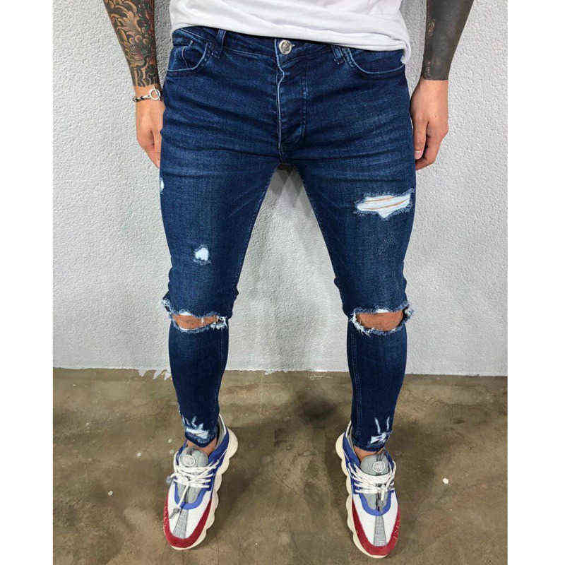 Mens Jeans Black Blue Cool Skinny Ripped Stretch Slim Elastic Denim Pants Large Size For Male Spring Summer Autumn Hip Hop 211120