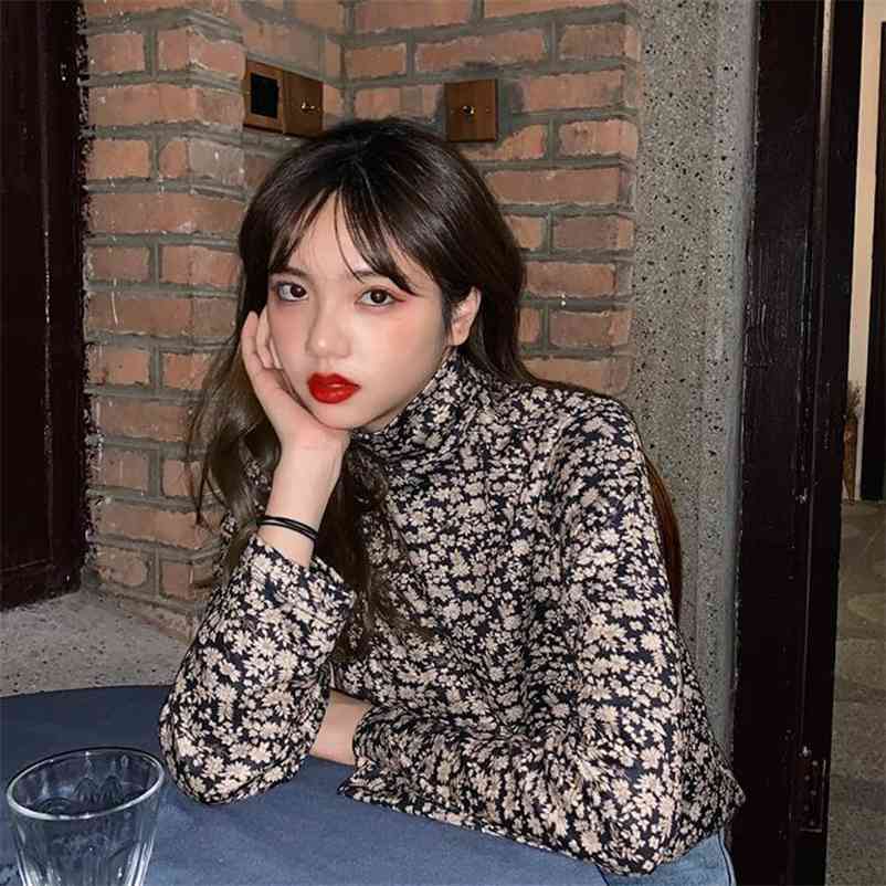Women Autumn Cute Vintage Turtleneck Tops Lady Slim Korean Long Sleeve Blouse Temperament Floral Printed T-Shirts 210517, Black
Women Autumn Cute Vintage Turtleneck Tops Lady Slim Korean Long Sleeve Blouse Temperament Floral Printed T-Shirts 210517, Black