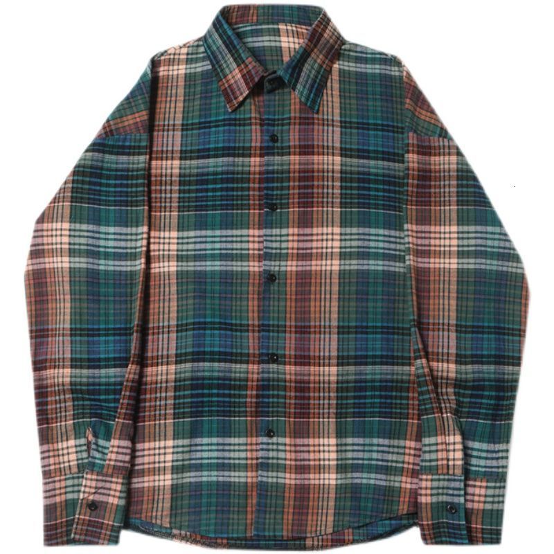 IEFB Men's Wear Vintage Red Plaid Long Sleeve Shirt Loose Big Size Turn Down Collar Single Breasted Blouse Tops For Male 9Y5552 210524