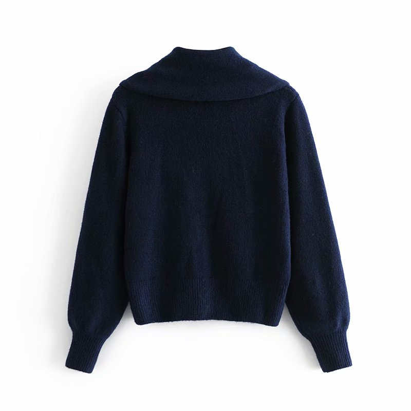Casual Woman Loose Navy Blue Bow Sweater Fashion Ladies Autumn Soft Long Sleeve Knitwear Female Oversize Knitted Tops 210515