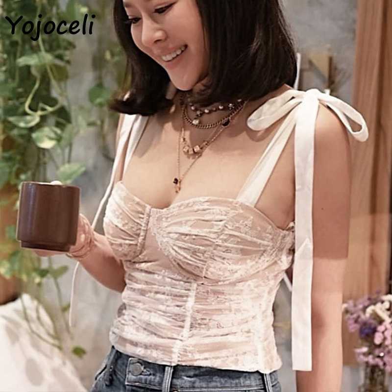 Yojoceli bow lace camis top strap cropped camisole 210609