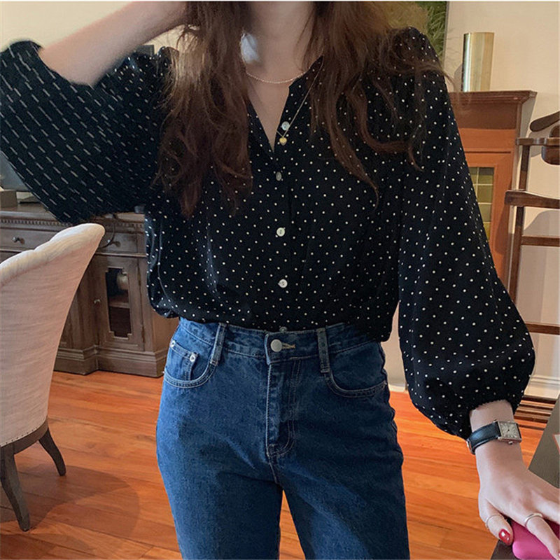 All Match Sweet Polka Dots Chic High Street Vintage O-Neck Brief Gentle Elegance Office Lady Fresh OL Shirts 210421