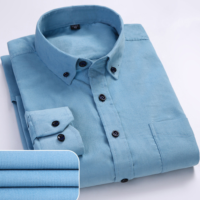 Plus Size 6xl Autumn/winter Warm Quality 100%cotton Corduroy long sleeved button collar smart casual shirts for men comfortable 210410