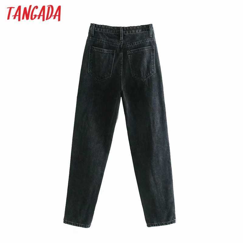 Tangada fashion women black jeans pants long trousers pockets buttons female denim 6P37 210922