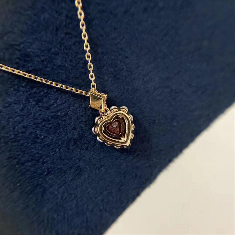 Ins Top Sell Sparkling Brand Jewelry Sterling Sier&Gold Fill Heart Pendant Ruby CZ Dia Gemstones Party Women Wedding Clavicle Necklace Gift
