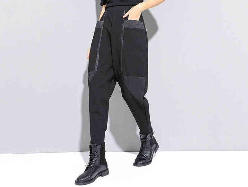 High Elastic Waist Black Zipper Split Long Harem Trousers Loose Fit Pants Women Fashion Spring Autumn 1N796 211115