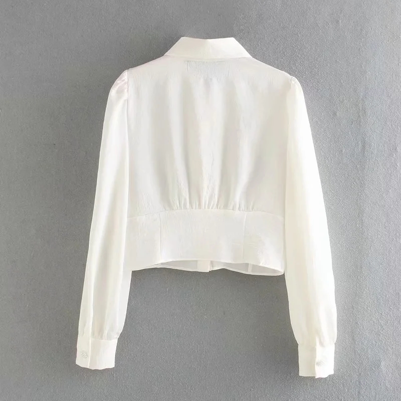 Solid Fashion Bow Decoration Casual Blouse Office Lady Pearl Button Chic Shirt Chiffon Long Sleeve Elegant Women Tops 210521