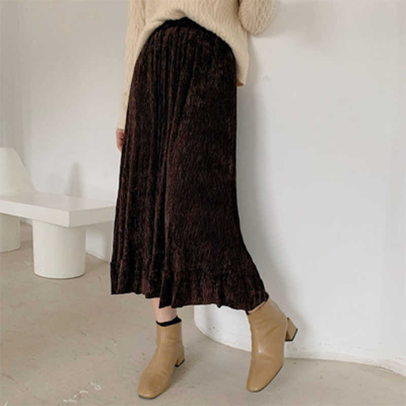 Autumn Korea Fashion Women High Waist Slim Pleated Skirt All-matched Casual Velvet Warm Long Skirt Femme Saias S78 210608, Brown
Autumn Korea Fashion Women High Waist Slim Pleated Skirt All-matched Casual Velvet Warm Long Skirt Femme Saias S78 210608, Brown