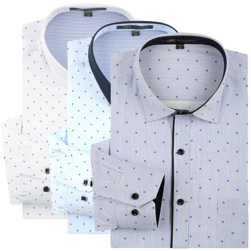 Korean Style Slim Fit Men's Casual Contrast Color Shirts Patchwork Printed Soft And Comfortable Design