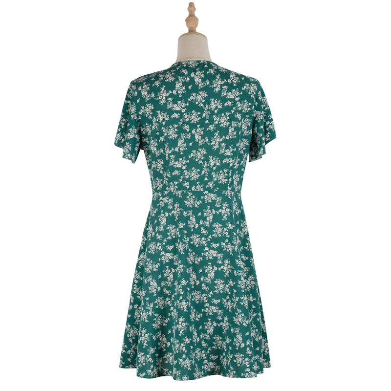 V-neck Floral Print Tie Waist Wrap Dresses Short Sleeve Women Boho Holiday A-Line Mini Summer 210510