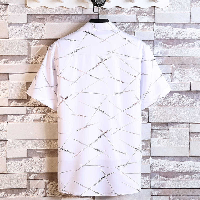 Fashion Design White Black Short Sleeve Casual Shirt Men's Print Beach Blouse 2021 Summer Clothing Plus Asian Size 5XL 6XL 7XL P0812
