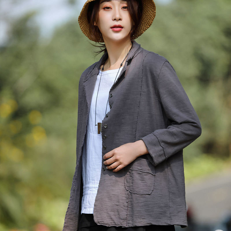 Arrival Spring Autumn Women Jackets Single Breasted Loose Casual Suit Tops Solid Cotton Coat Pair Pocket D27 210512