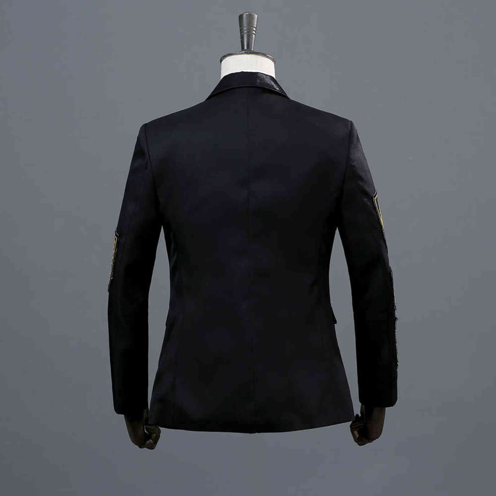 Gold Medal Embroidery Black Suit&Blazer Men Double Breasted Mens Military Blazer Jacket Stage Prom Show Singer Costume Homme Xxl 211120