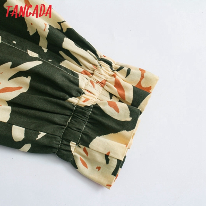 Women Green Floral Print Long Trousers Vintage Style Strethy Waist Lady Pants Pantalon 5Z76 210416