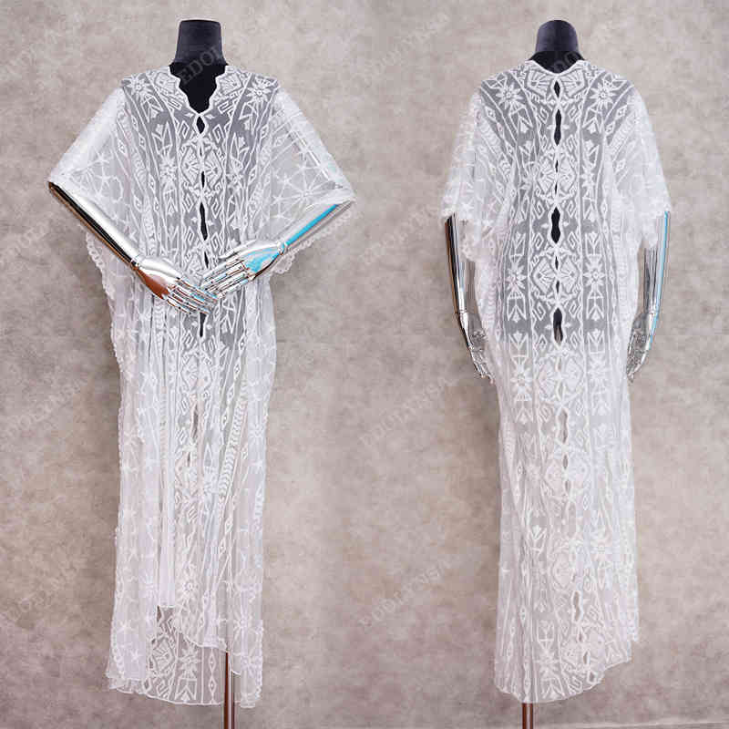 Lace Beach Cover up Pareo wear Swim suit Playa Tunics for Swimwear Women Dress #Q958 210420