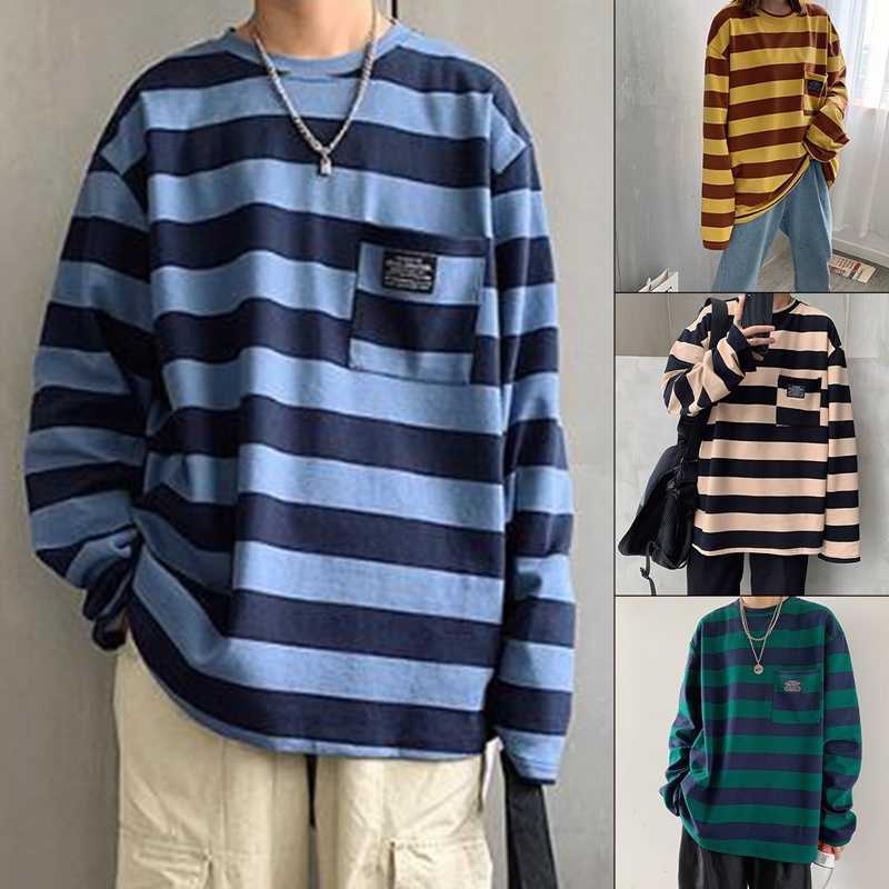 Finger Women O-neck Stripped T-shirt Harajuku Long Mouw Female Oversize Tops Tea Pocket Casual Students Loose Pair Tshirt, White;black
Finger Women O-neck Stripped T-shirt Harajuku Long Mouw Female Oversize Tops Tea Pocket Casual Students Loose Pair Tshirt, White;black