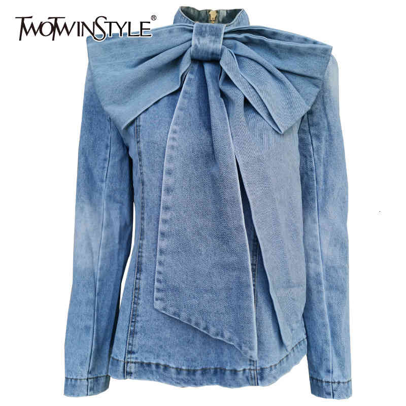 TWOTWINSTYLE Patchwork Bow Denim Women's Jacket Stand Collar Long Sleeve Vintage Ruched Jackets For Female Fashion Clothing, Blue
TWOTWINSTYLE Patchwork Bow Denim Women's Jacket Stand Collar Long Sleeve Vintage Ruched Jackets For Female Fashion Clothing, Blue